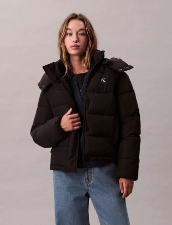 Calvin Klein Jeans Matte Monologo Mw Short Puffer - Black - L