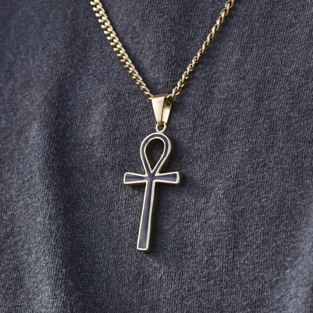 Gold-Tone Necklace with Ankh Pendant for Men - Steel necklaces