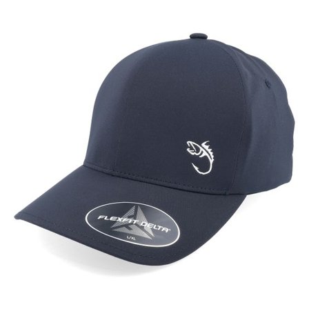 Skillfish - Svart flexfit Keps - White Fish Hook Logo Delta Fit Black Flexfit @ Hatstore