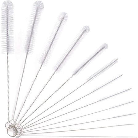 Flaskebørste, 12 stk Lange flaskerengjøringsbørster, rørbørste, kjelebørste, sugerørsbørste, nylon (hvit)