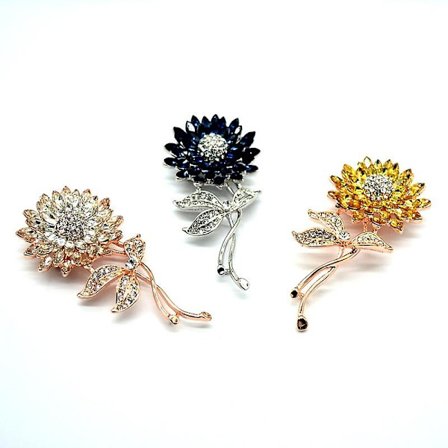 3 st Grossist Solros Guldpläterad Diamant Brosch Koreansk Mode Exklusiv Blomster Korsage för Mor
