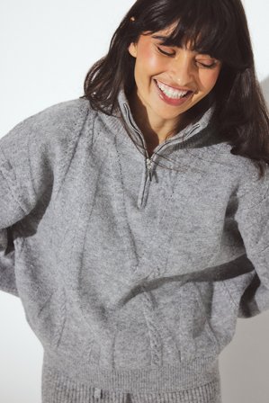 Erica Kvam x NA-KD Half Zip Knitted Sweater - Strikkede trøjer - Grå - S (EU 34-36)