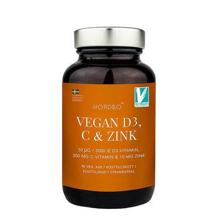 Nordbo Vegan D3, C & Zink 60 kaps., Helse & Madvarer, Vitaminer, C-vitamin