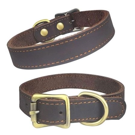 (s)Qianruida Ekte Skinn Hundehalsbånd Justerbare Skinn Halsbånd - S