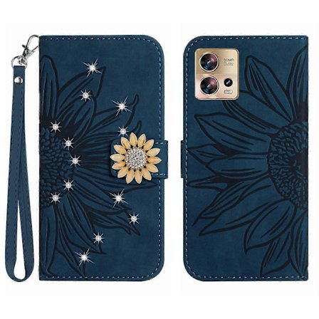 Deksel til Motorola Edge 30 Fusion Solsikkelær Justerbart Lommebokdeksel Crossbody-snor Halsrem Kompatibel med Motorola Edge 30 Fusion