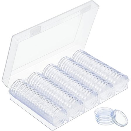 100 stk. EVA plast møntholderbeholder kapsler forsyninger runde med opbevaringsboks og skum beskyttelsespakning til indsamling af mønter til 30 mm