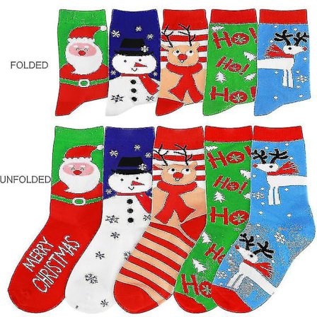 5 Par Julestrømper Efterår Vinter Stilfulde Rør Kombinerede Mellem Bomuldsstrømper Julefestival Pakkede Ferie Strømper