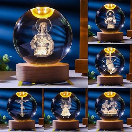 3D Krystall Kors Jesus Figur Statuett, 3D Jesus Julekrybbe Krystallkule, 100% Ny