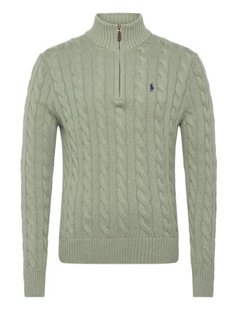 Polo Ralph Lauren Cable-Knit Cotton Quarter-Zip Sweater - Green - L