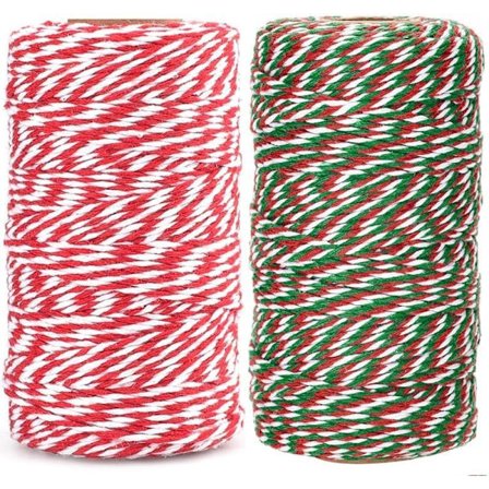Bagersnor, 200 m bomuldsjulebånd, hvid, rød, jul, dekorativ snor, til køkken, bagning, jul, gave
