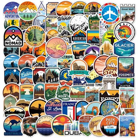 100 st klistermärken, utomhusäventyr vinyldekaler, vintage