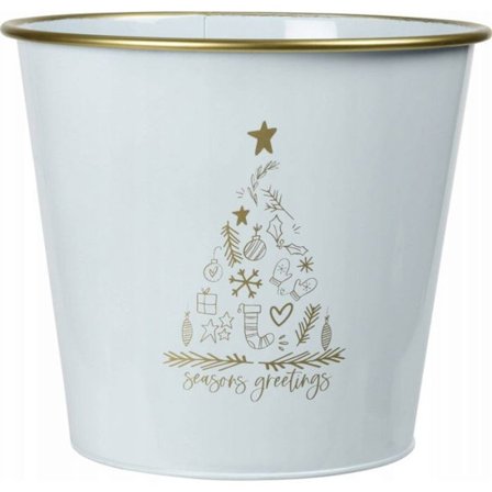 Borddekorationer - små dekorativa föremål Vilde Juldekoration Julspand i metall, vit, 30,5 x 29 cm