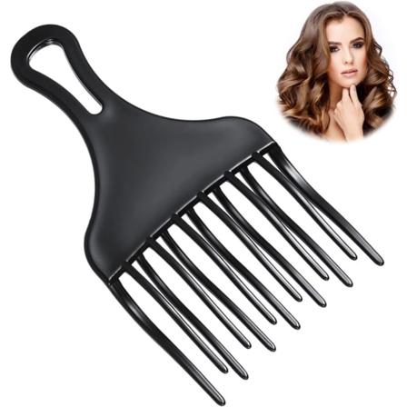 Afrokam med breda tänder, plastkam för lockigt hår, för styling och borttagning av trassligt hår, svart