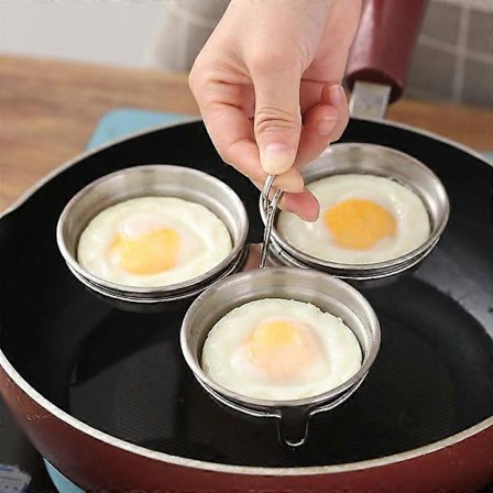 Egg Poacher i rustfritt stål, perfekt posjert egg-maskin, runde eggkokerringer for frokostmatlagingsverktøy 3 posjerte eggkopper