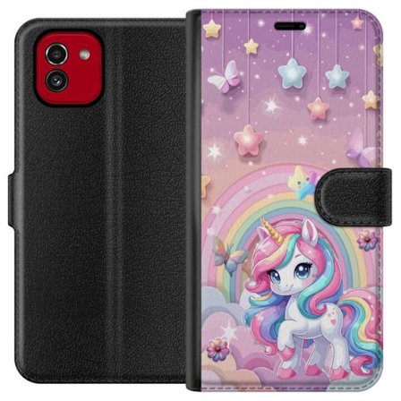 Kompatibel Tegnebogsetui til Samsung Galaxy A03 Magisk enhjørning med regnbue manke, stjerner og sommerfugle mod en pastelfarvet himmel med skyer