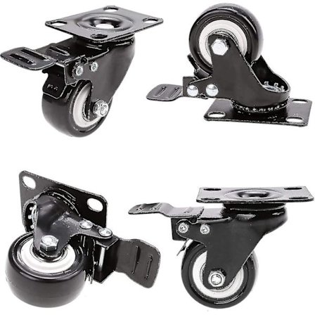 4 Drejelige Hjul med Bremse 50mm Gummi Hjul til Møbler med 400kg Kapacitet, Sort