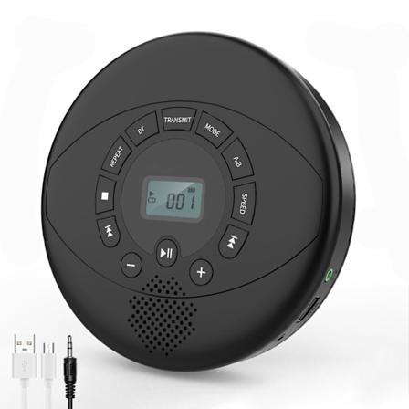 Bærbar CD-afspiller med stereohøjttaler, til familie, genopladelig CD-afspiller bærbar med 2000mAh batteri, Anti-Skip Walk