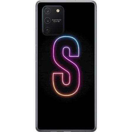 Kompatibelt Mobildeksel til Samsung Samsung Galaxy S10 Lite Neonbokstav S i lysende rosa og blå toner mot mørk bakgrunn, stilig bokstavkunst med ret