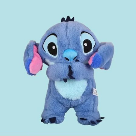 Stitch Plyslegetøj til Angstlindring, Sødt Tegneserie Beroligende Dyrlegetøj med Luftpude Åndedrætsbevægelse til Børn Voksne Sovende (Blå)