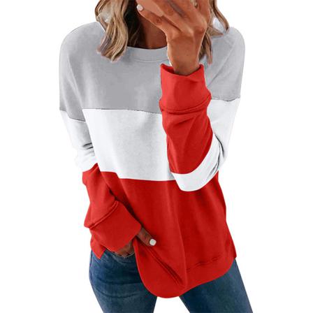 Långärmad Baggy Sweatshirt För Kvinnor Colorblock Patchwork T-shirt