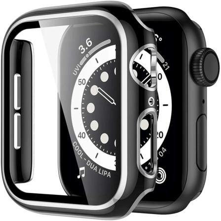 Cover För Apple Watch Case 45mm 41mm 44mm 40mm 42mm 38mm Skärmskydd PC Bumper Härdat glas iWatch series 8 7 SE 6 5 4 9 black silver 45mm series 7 8 9