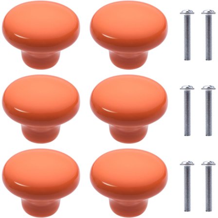 6 stk. Keramiske Møbelknopper Rund Form Keramiske Skabsskuffer Knopper Trækhåndtag til Bogreol Køkkenlåger (Orange)