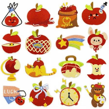 16 stk. røde æble strygemærker, premium kvalitet, børn, baby, broderede applikationer til tøj, jakker, jeans, rygsække