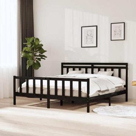 Vidaxl Sängram Svart Massivt Trä 180x200 Cm Svart
