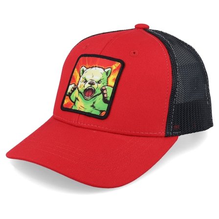 Kiddo Cap - Rød trucker Caps - Kids Teddy Bear Action Patch Scarlet/Black Trucker @ Hatstore