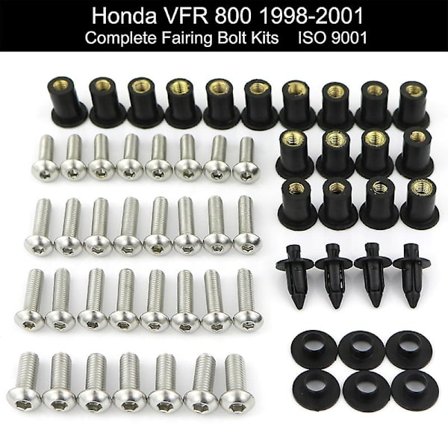 Passar för Honda Vfr800 1998-2001 Vfr 800 Motorcykeltillbehör Komplett komplett kåpa bultar Kit Rostfritt stål kåpa Clips Muttrar