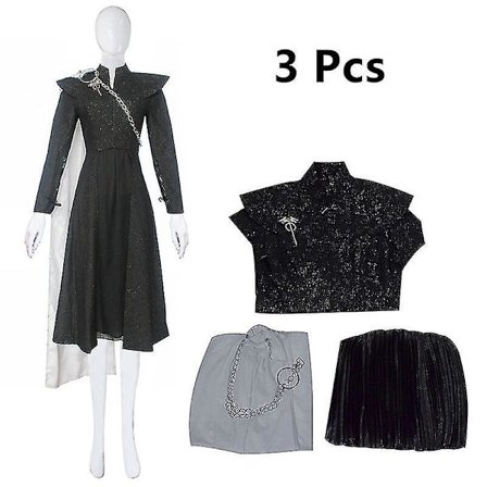 Daenerys Targaryen Dany Cosplay Kostyme Middelalderen Kjole Uniform Svart Outfit Kappe Halloween Festdrakt For Kvinner Voksen V