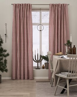 Julgardin garnfärgad rand bäckebölja 2-pack Röd - Jul - Linea