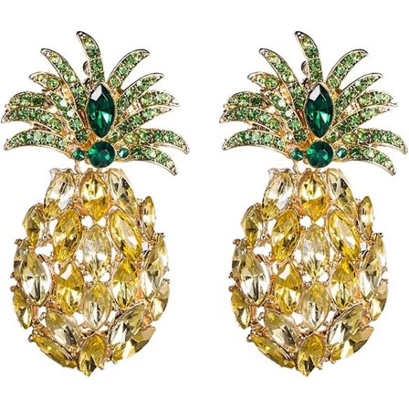 Ananasfruktörhängen, bohemiska ananas dinglande örhängen för kvinnor, gröna blad ananas örhängen, glittrande ananas örhängen