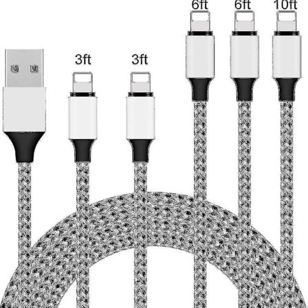 5-pack Iphone Laddare Lightning Kabel 10ft1 6ft2 3ft2 Flätad Iphone Kabel Data Synkronisering Överföring Sladd C Ty