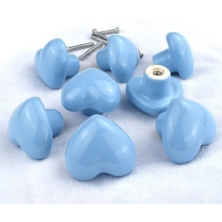 Sett med 8 keramiske kjøkkenskapsknapper for barnerom Blå hjerte