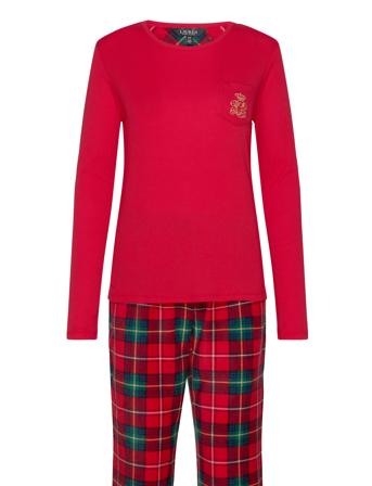 Lrl L/S Knit Top Long Fleece Pant Pj Fol Pyjamas Rød Lauren Ralph Lauren Homewear*Betinget Tilbud