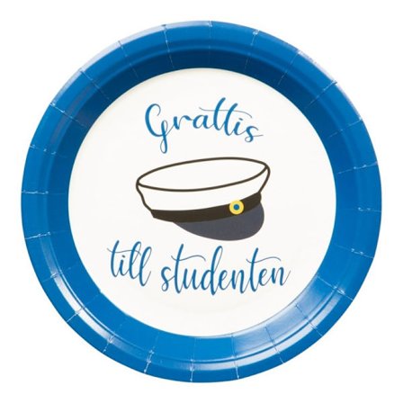 Papperstallrik Grattis Till Studenten 18 CM 8-Pack