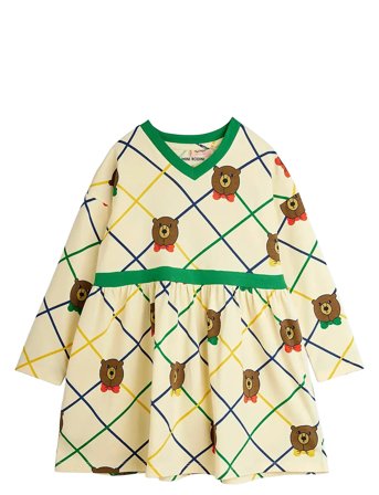 Mini Rodini Bear Check Aop Ls Dress - Cream - 140/146