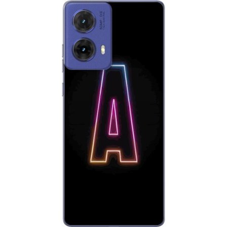 Kompatibel Mobilcover til Motorola Motorola Moto G85 Minimalistisk neonbogstav A i regnbuefarvet lys mod sort baggrund i moderne typografisk stil