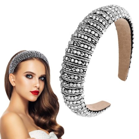 Rhinestone pannebånd hodeplagg pannebånd mote polstret perlet krystall stor bling hårbøyle