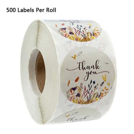 500 stk/rull Blomstert takk-klistremerke segletiketter Håndlagde Scrapbooking Dekor Skrivesaker-klistremerker