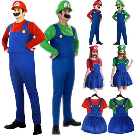 Super Mario Luigi Bros Blikkenslager Cosplay Børn Voksne Kostume Halloweenfest Forestillingsdragt Dame-Grøn{REN}