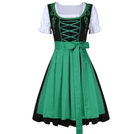 Tysk Oktoberfestdräkt för kvinnor Dirndl Traditionell Bayerisk Öl Karneval Fraulein Cosplay Piga Klänning Outfit -hg Green L