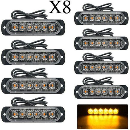 Nødblinklys, 8 stk 6 LED Amber Blinkende Lys, 12/24V Bil Advarselsblinklys