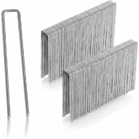 Pakkauksessa 100 galvanoitua ter stappia eritt in koville alustoille - Mesh tapit - Pituus 200 mm, Leveys 40 mm, Paksuus 2,5