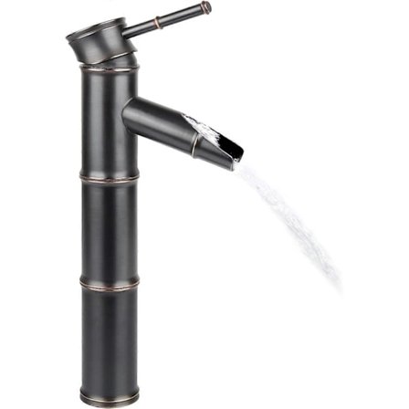 Vintage Antik Brons Full Koppar Bambu Hotell Badrum Kök Blandare Kran Handfat, Koppar, 3 Leder Bryt Mun(Svart)