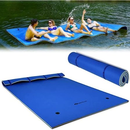 COSTWAY Flydende XPE Skum Tæppe 270x180CM 3 Lag med 3,5M Elastisk Fastgørelse Bærende Kapacitet 300KG til Swimmingpool Blå