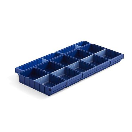 Lådinsats till lådor hyllställ, med täckta gavlar, djup: 500 mm, blå