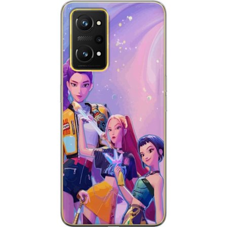 Yhteensopiva Puhelinkuori Realme GT Neo 3T Tulevaisuuden popdivat neonväreissä, joilla on taianomaisia yksityiskohtia unenomaisen galaksitaustan ede