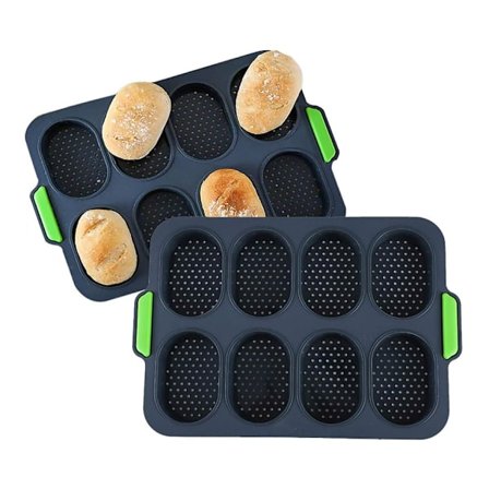 Baguette Bakeformer, 2-pakks Silikon Mini Baguetteformer, Ikke-klebende Hamburgerbrødform - BPA-fri Bakeverktøy